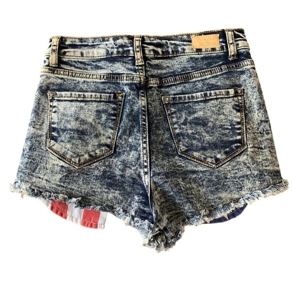 Denim Blvd Jean Acid Wash Shorts Distressed Stars & Stripes Flag Patriotic Sz S - Picture 2 of 7